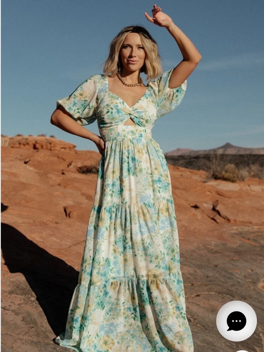 Flying Tomato Floral Puff Sleeve Tiered Ruffle Cottagecore Cutout Maxi Dress